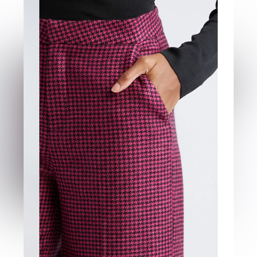 L'AGENCE Magenta Houndstooth Wide-Leg Pants - Picture 4 of 9